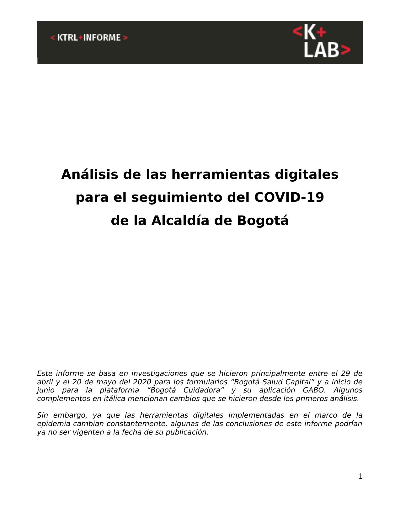 Analisis de las herramientas digitales para el seguimiento del COVID-19 de la Alcaldía de Bogotá