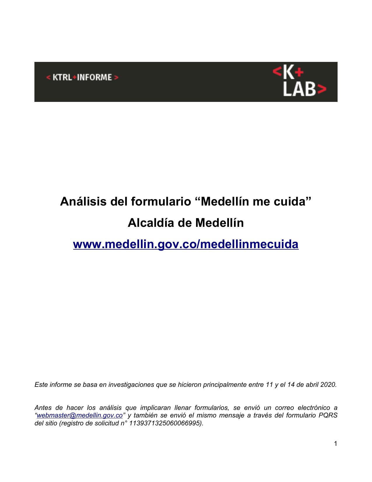 Análisis del formulario "Medellín me Cuida" Alcaldia de Medellín